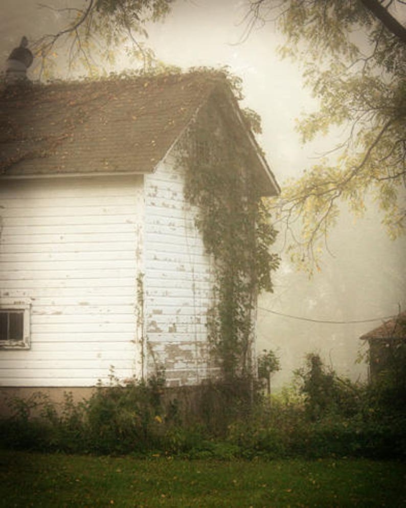 White Barn Wall Art Country Barn Decor Foggy Landscape Etsy