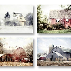 Barn Photos, country barn print set, red barn, white barn, Set of 4 Barn Photos