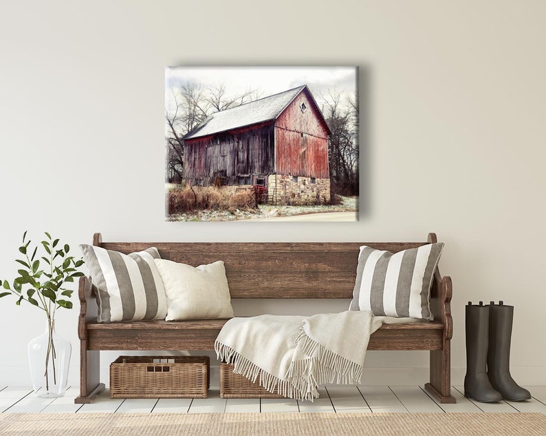 Red Barn Photo Farmhouse Wall Decor Rustic Red Barn Red Etsy