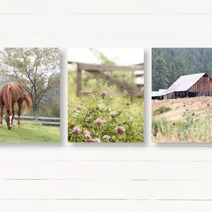 Farmhouse Wall Decor, Country Landscape Prints, Barn Photo, Horse Photo, Set of 3 Country Photos