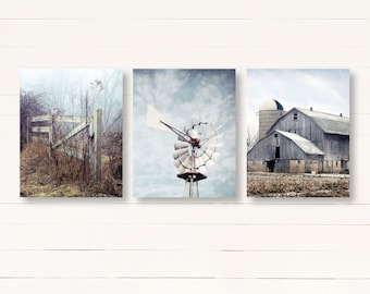 Farmhouse Decor, Country Decor, Rustic Wall Art, Barn Art, Country Print Set of 3, Rustic Country Landscape Prints, Farmhouse Canvas Art