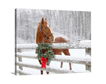 Christmas Horse Print, Horse in Snow Print, Christmas Horse Photo, Farmhouse Wall Decor, Winter Horse Photograph