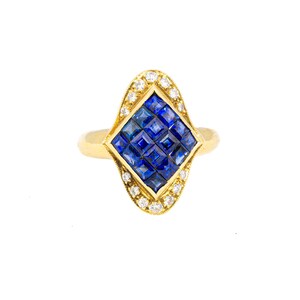 Vintage 18K Yellow Gold Sapphire and Diamond Ring