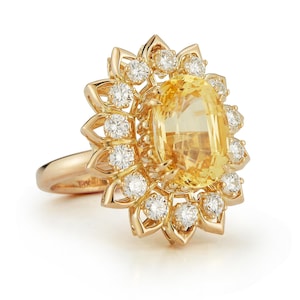 Oval Cut Yellow Sapphire & Diamond Flower Cocktail Ring
