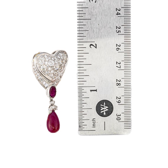 18K White Gold Diamond and Ruby Heart Pave Drop E… - image 5