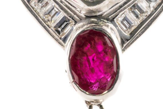 18K White Gold Diamond and Ruby Heart Pave Drop E… - image 3