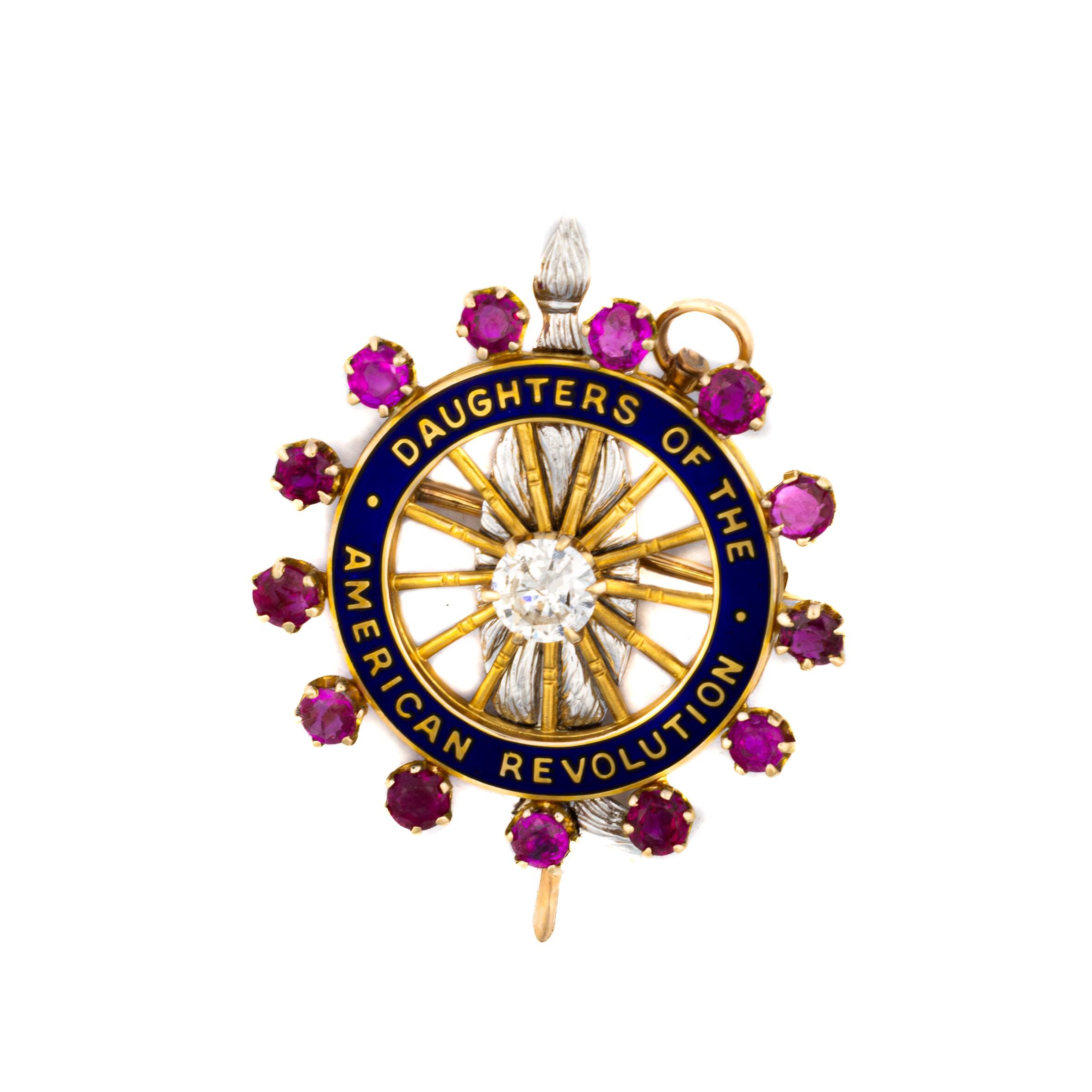 Daughters of the American Revolution Enamel, Diamond, and Ruby Brooch