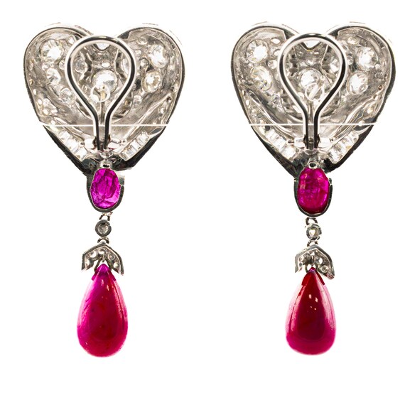 18K White Gold Diamond and Ruby Heart Pave Drop E… - image 2