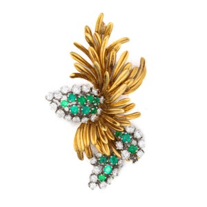Emerald and Diamond Leaf Brooch