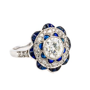 Art Deco Diamond and Sapphire Floral Ring