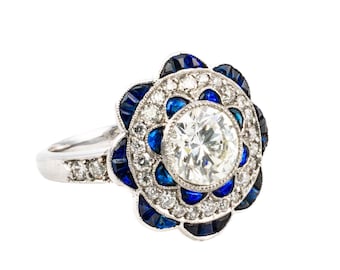 Art Deco Diamond and Sapphire Floral Ring