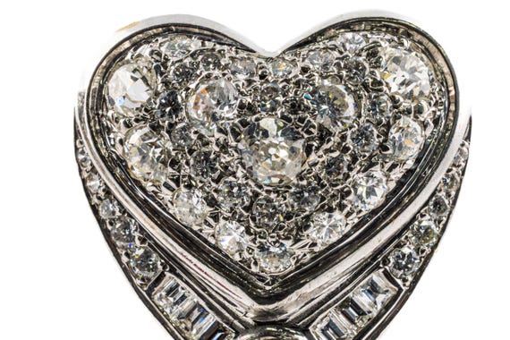 18K White Gold Diamond and Ruby Heart Pave Drop E… - image 4