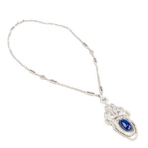 Art Deco Diamond &amp; Cabochon Sapphire Satouir Necklace