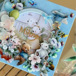 Personalisiertes Baby Fotoalbum – Handgefertigtes 3D Erinnerungsbuch mit illustrierten Seiten – Individueller Name, hochwertiges Cover – 22 x 22 cm, 25 x 25 cm, 30x30