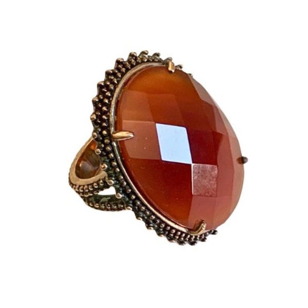 Amy Kahn Russell Vintage 20 CT Faceted Carnelian and Bronze Statement Ring