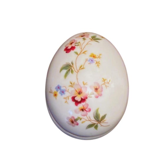 Vintage Limoges France Porcelain Floral Egg Hand Painted Trinket Box