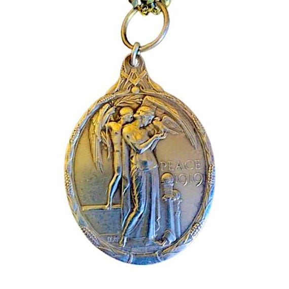 Antique Silver British Peace Medal Medallion1919