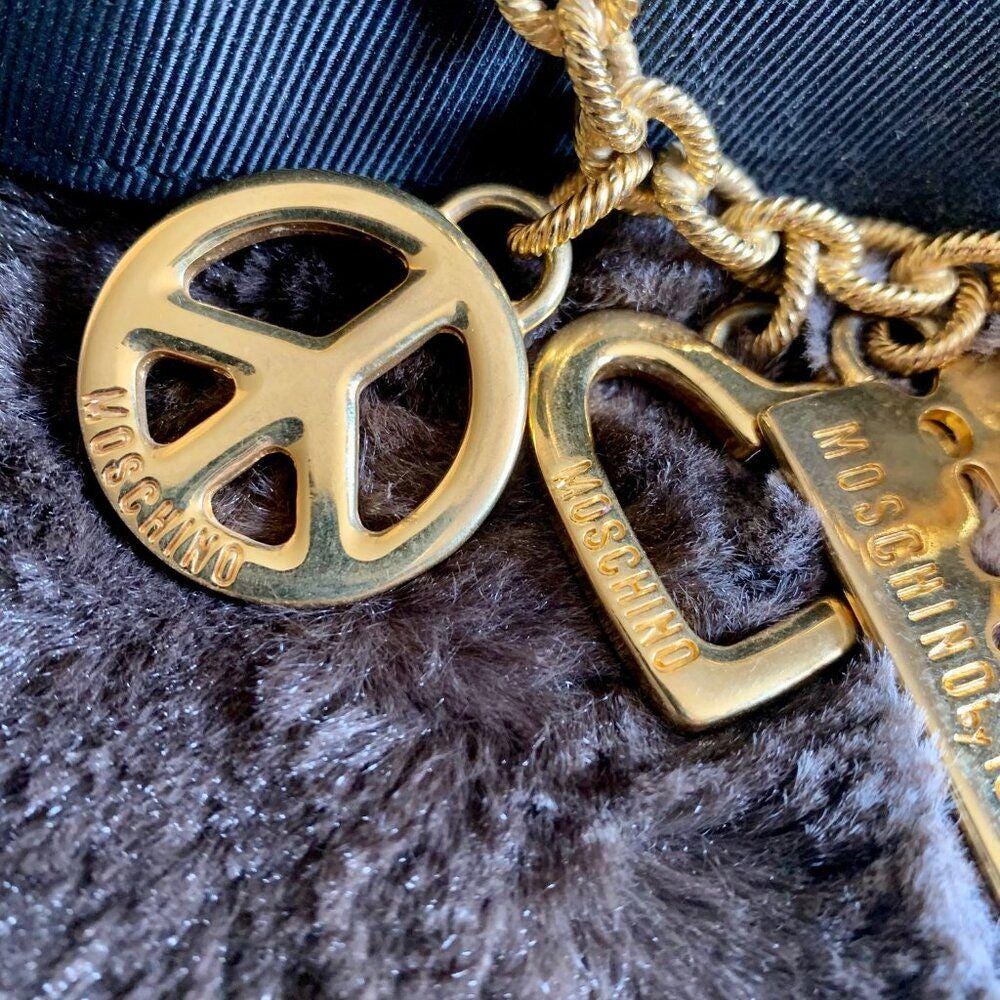 Vintage RARE Moschino Wide Belt with Gold Charms 1990s Vintage Iconic MOSCHINO Love Peace Smiley Cow Multi Charm  main image 4