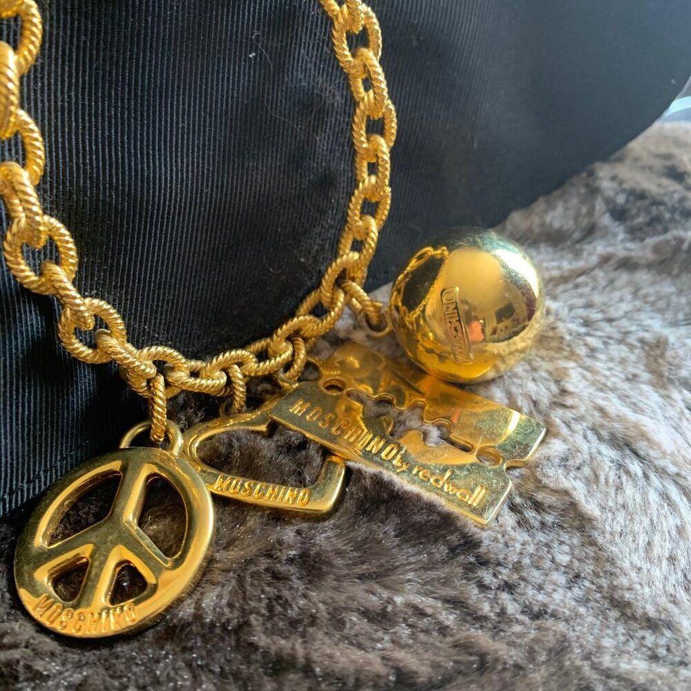 Vintage RARE Moschino Wide Belt With Gold Charms - Etsy display picture 1