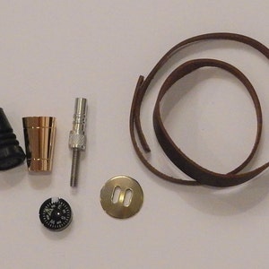 Walking Stick accessories, cane supplies, DYI, make a usable walking stick, thermometer, w-stick combination tip, lanyard, concho, compass