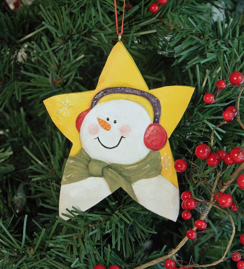 DIY Snowman Wood Carving Kit: Christmas Ornament Earmuff Snowman
