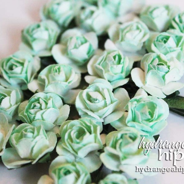 Mint Julep -  Mini Roses - Set of 24 on Wire Stem