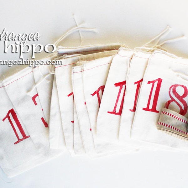 last chance -------------------- RED and GREEN Numbered 5 x 7 Cotton Drawstring Bags, Set of 25 - Great for Advent Calendar