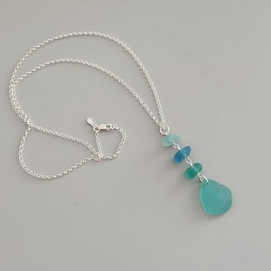 Sea glass pendant, turquoise sea glass, silver necklace with green sea glass, authentic sea glass, new designed necklace, statement jewelry.