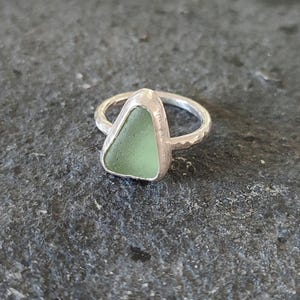 Sterling Silver Sea Glass Ring, Seafoam Green Triangle, Statement Ocean Jewelry, Handmade Beach Ring, US Size 7