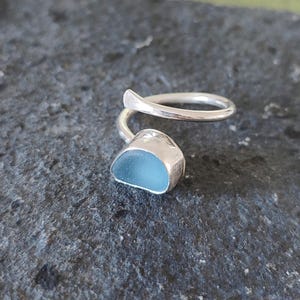 Sterling Silver Sea Glass Ring, Sky Blue Sea Glass, Handmade Ring, Ocean Jewelry, Beach Gift, US Size 7.5, Minimalist Jewelry