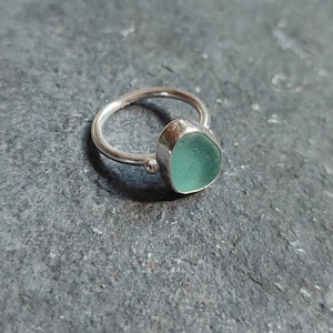 Sterling Silver Sea Glass Ring, Sky Blue Sea Glass, Handmade Ocean Jewelry, Beach Gift, Minimalist Ring, US Size 6.25