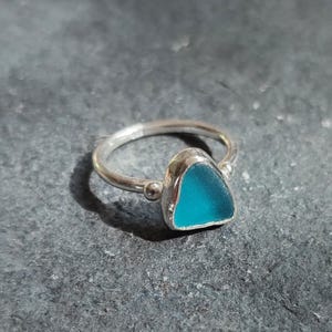Sterling Silver Sea Glass Ring, Blue Sea Glass, Handmade Ocean Jewelry, Beach Gift, Nature Inspired, US Size 6 3/4