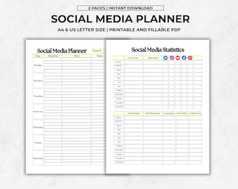 simple social media planner printable, content planner, marketing plan, Ipad GoodNotes, Instagram, Youtube, Blogger, Undated, small business
