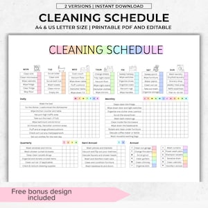 編集可能な掃除プランナー、掃除チェックリストスケジュール、ADHD 掃除プランナー、家庭の家族と子供の家事チャート、月間、デジタルダウンロード