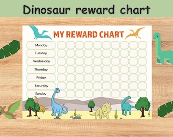 Dinosaur reward chart for kids, reward chart printable, behavior chart, chore chart, kids routine chart, sticker chart, digital download
