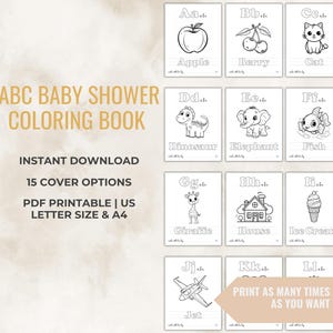 ABC baby shower coloring book, Alphabet coloring pages, Baby shower guest activity or game, gift idea, printable PDF, instant download