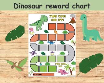 Dinosaur reward chart for kids, reward chart printable, behavior chart, chore chart, kids routine chart, sticker chart, digital download