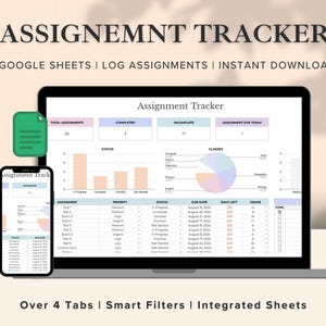 Google Sheets Assignment Tracker Student planner Calendar Class Schedule Homework Digital Assignment Template organizer Study tracker