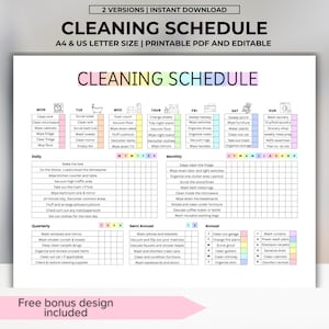 編集可能な掃除プランナー、掃除チェックリストスケジュール、ADHD 掃除プランナー、家庭の家族と子供の家事チャート、月間、デジタルダウンロード