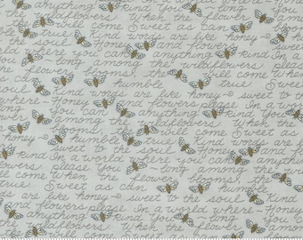 Honey Lavender Dove Grey Kind Words Text And Words Bees- One Yard  (multiple yards will be cut continuously)