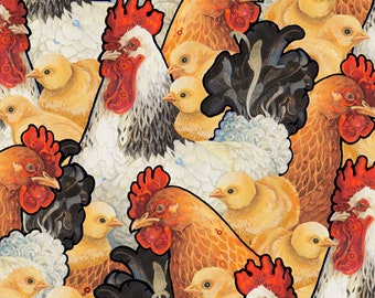 Country Roosters PACKED ROOSTERS Fabric by David Galchutt for Quilting Treasures- One Yard