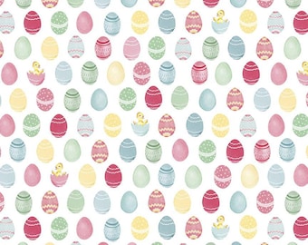 Easter Parade Main Eggs White  by Lindsay Wilkes of the Cottage Mama for Riley Blake Designs