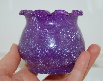 Hand Painted Violet Purple Marbled Flower Glass Candle Holder