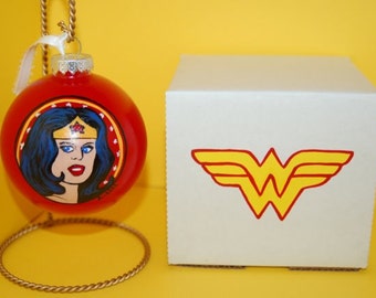 Wonder Woman Ornament Gift Set Hand Painted Glass and Gift Box