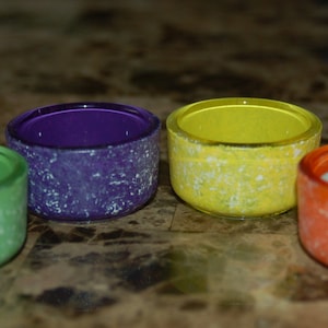 Hand Painted Set of 4 Marbled Glass Votive Candle Holder Orange, Yellow, Green, Purple image 1