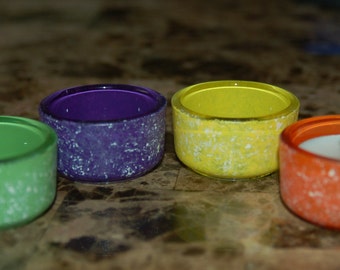 Hand Painted Set of 4 Marbled Glass Votive Candle Holder Orange, Yellow, Green, Purple