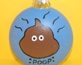 Facebook Emoticon POOP Christmas Tree Ornament Hand Painted Glass