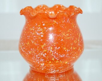 Hand Painted Orange Marbled Flower Glass Candle Holder