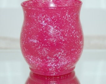 Hand Painted Magenta Pink Marbled Glass Candle Holder