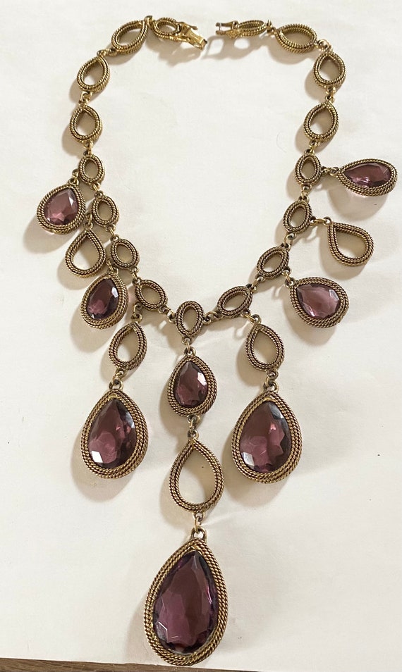Goldette Necklace Signed Rare Vintage 1950s Purple
